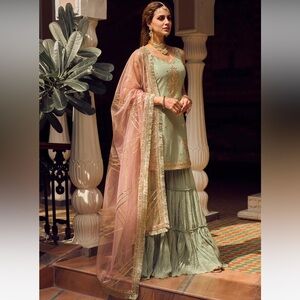 Light Green Embroidered Sharara Suit